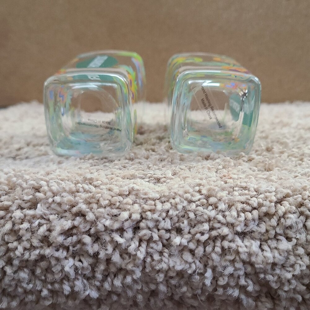 2 Hornitos Square Colorful Tropical Pineapple Skulls Tequila Shot Glass Souvenir - Picture 2 of 6